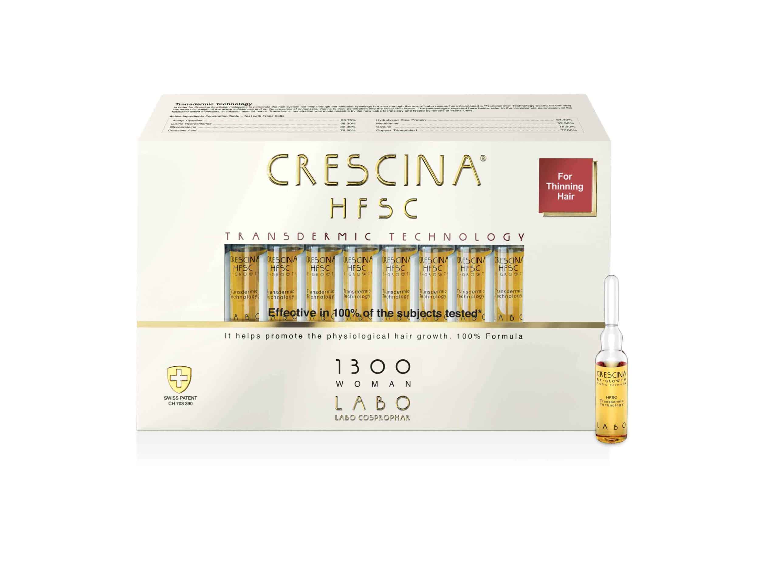 CRESCINA TRANSDERMIC ampulas matu augšanai, intensitāte 1300, N20 SIEVIETĒM