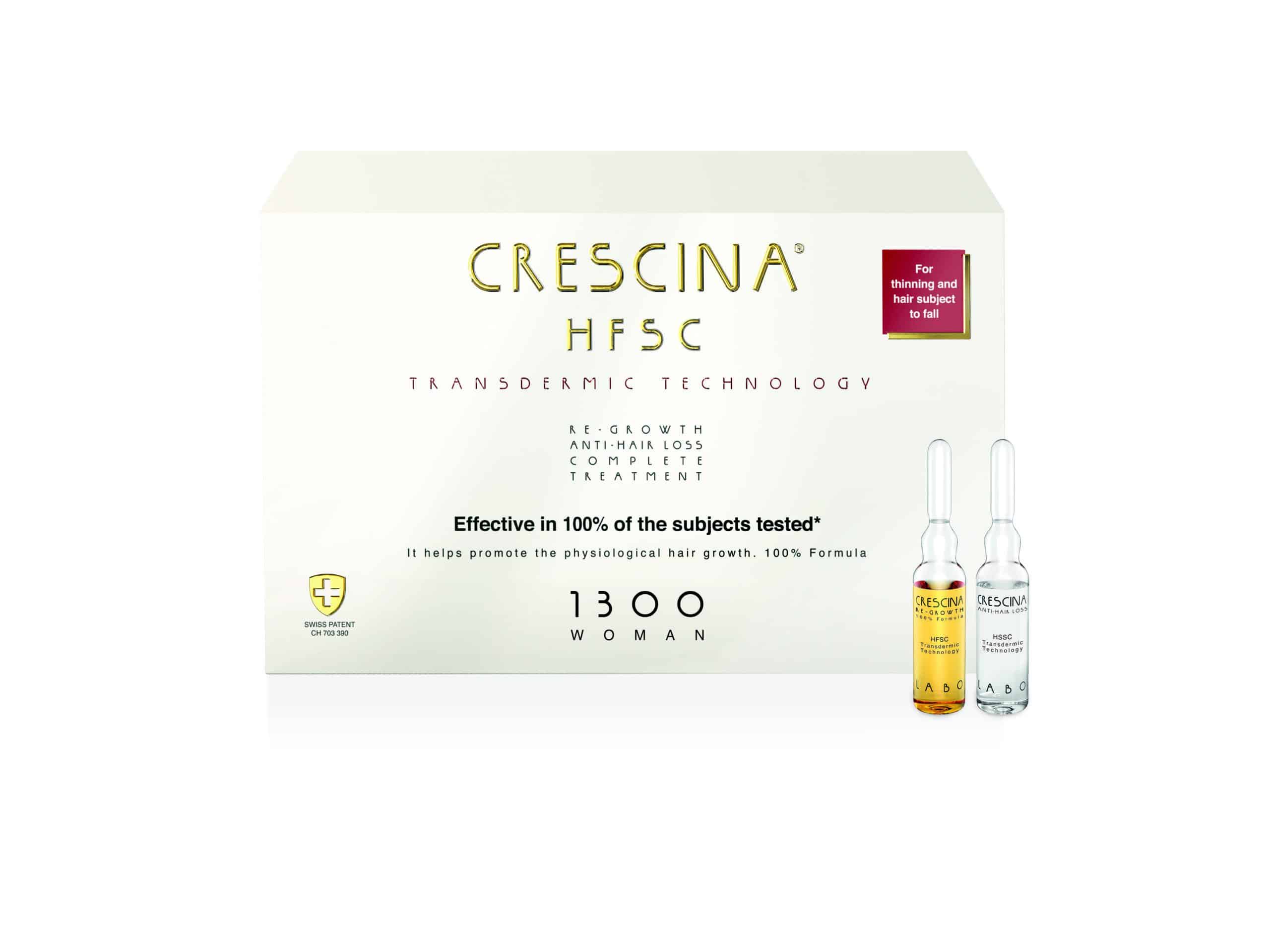 CRESCINA TRANSDERMIC ampulu komplekss matu augšanai un pret matu izkrišanu, intensitāte 1300, N 20+20 SIEVIETĒM