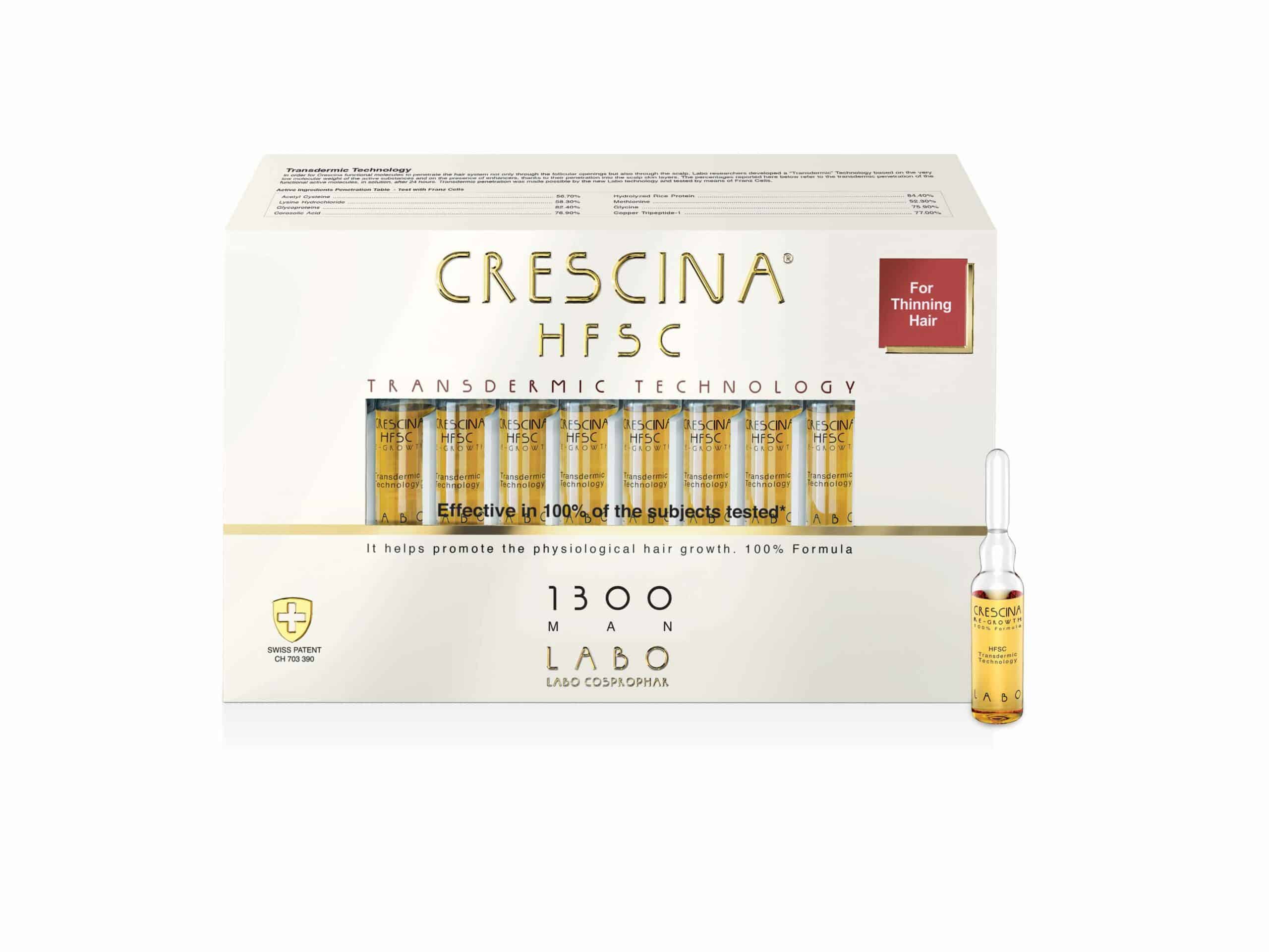 CRESCINA TRANSDERMIC ampulas matu augšanai, intensitāte 1300U, N20 VĪRIEŠIEM