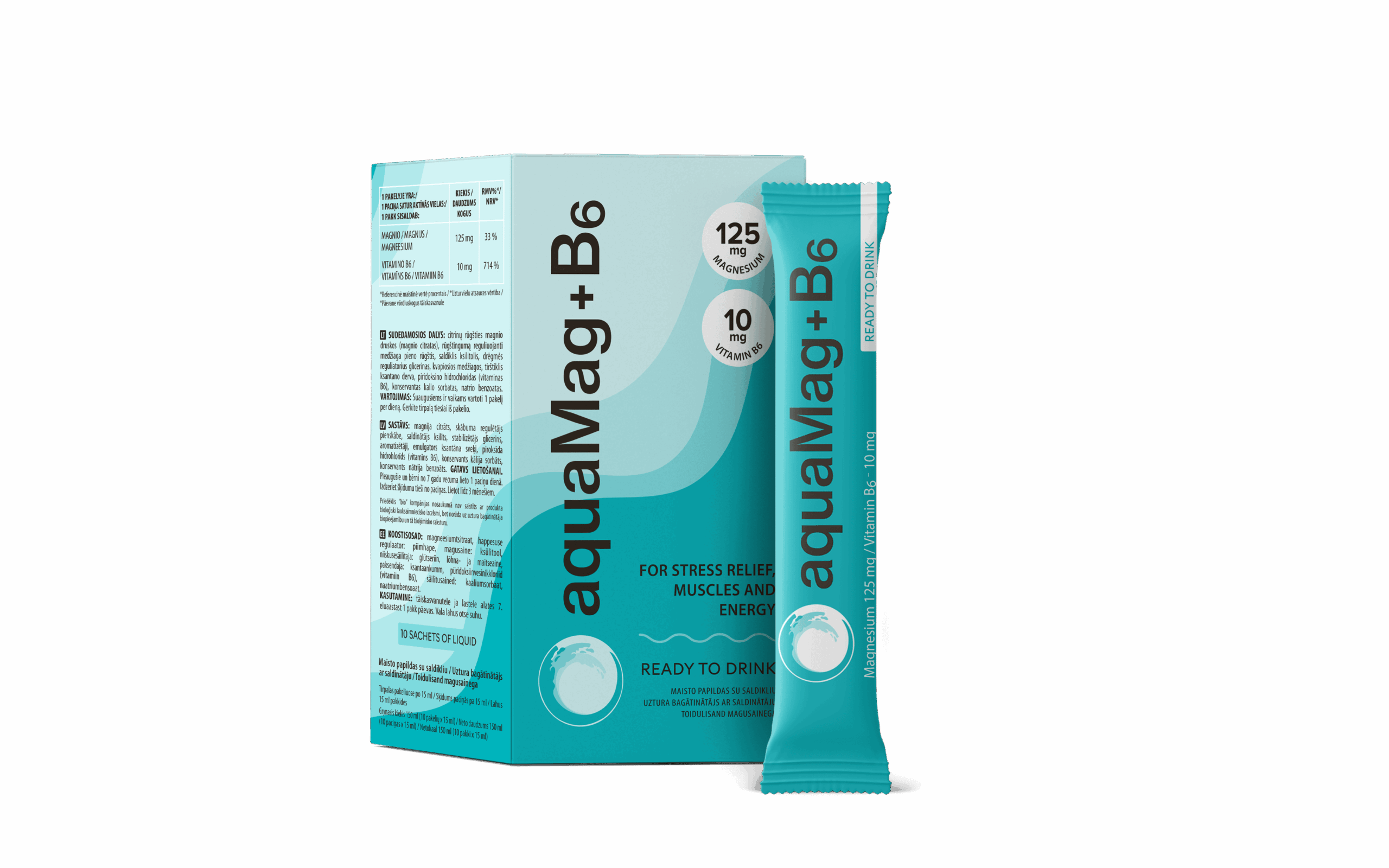 aquaMag+B6 READY TO DRINK Magnesium 125mg/Vitamin B6 10mg, N10