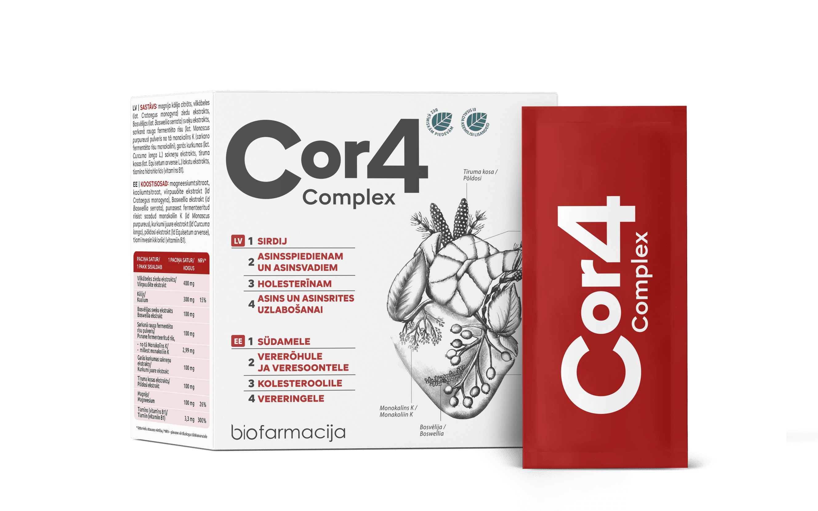 Cor4 complex, N28 , palīdz uzturēt normālu sirds darbību, asinsspiedienu un holesterīna līmeni asinīs, kā arī uzlabo asins kvalitāti un asisnsriti
